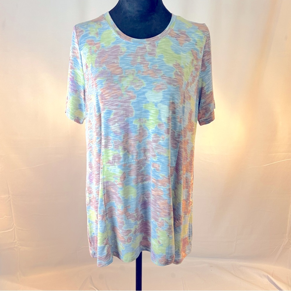 LOGO Lori‎ Goldstein Womens Small Top Tunic Pastel Knit Pockets Stretch Tee EUC